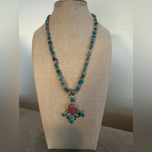 Turquoise & Rhodochrosite bead necklace with pendant by Jay King - Picture 4 of 14
